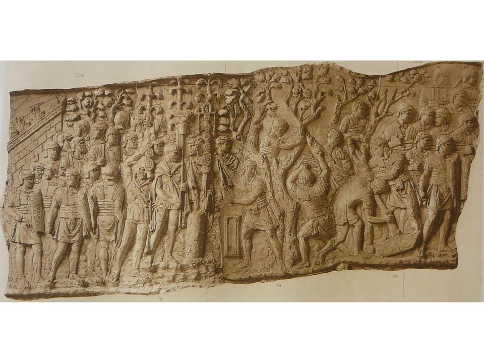 A relief depicting soldiers clearing trees to build a road, from Trajan’s Column. Conrad Cichorius, ‘Die Reliefs der Traianssaule’ (Berlin 1896) (Handout)