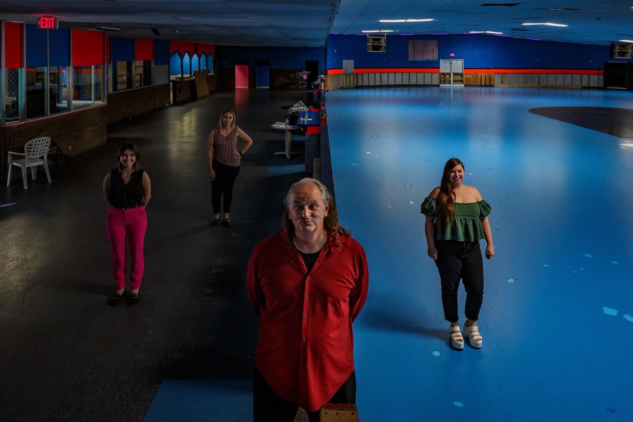 Left to right: Jessica Shutack, Diane Poveda, Astro Skate owner Chris Maganias and Alexia Wernert stand in the company's newest skate rink location in Greenacres.