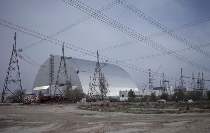 A safety structure covering the damaged fourth reactor at the Chernobyl nuclear power plant. 