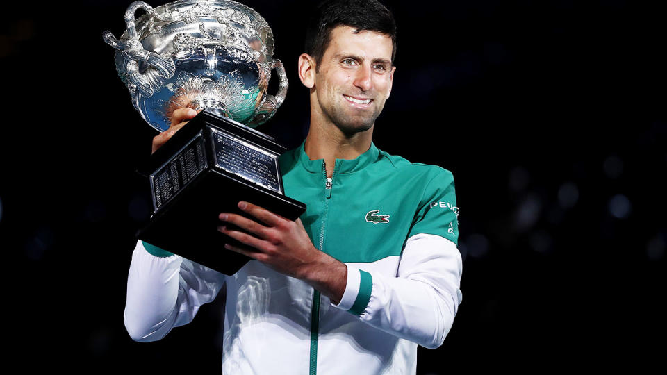 Novak Djokovic, pictured here after winning the Australian Open in 2021.