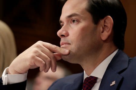 Senator Marco Rubio (R-FL) waits to speak in support of Kirstjen Nielsen's nomination to be secretary of the Department of Homeland Security (DHS) during a hearing by the Senate Homeland Security and Governmental Affairs Committee in Washington, U.S., November 8, 2017.   REUTERS/Joshua Roberts