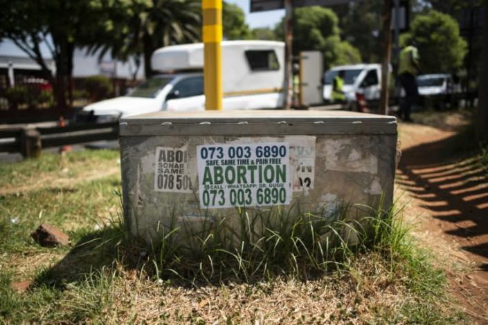 A poster advertising an illegal abortion in Johannesburg, as access to legal abortions have become more difficult