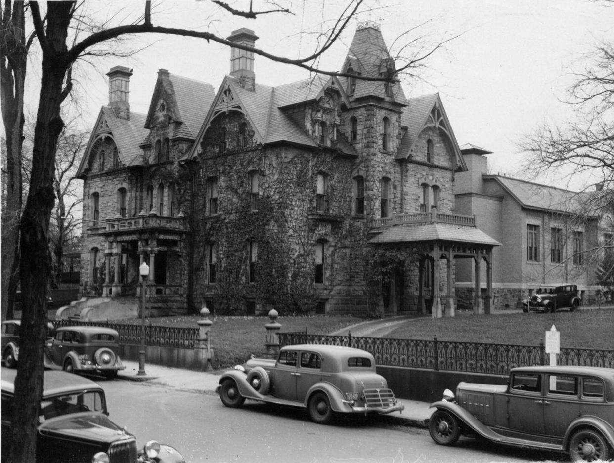 The former Jonas G. Clark stone mansion on 39 Elm St., Worcester, was leveled in the mid-1960s, when it was the home of the Worcester Lodge of Elks. Some the mansion's stones were recovered and reused in the expansion of the Castle Restaurant in Leicester.