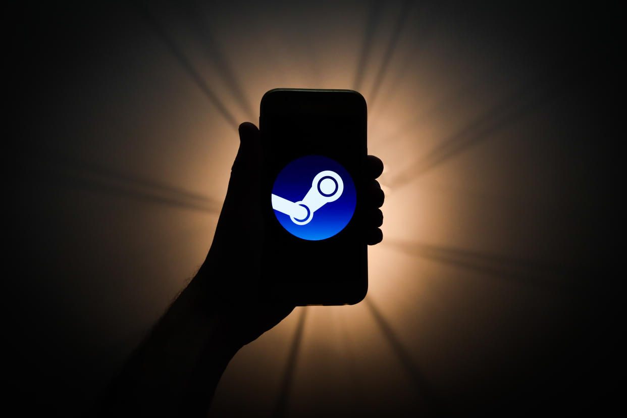 Steam logo is seen displayed on a phone screen in this illustration photo taken in Krakow, Poland on November 13, 2019.  (Photo by Jakub Porzycki/NurPhoto via Getty Images)