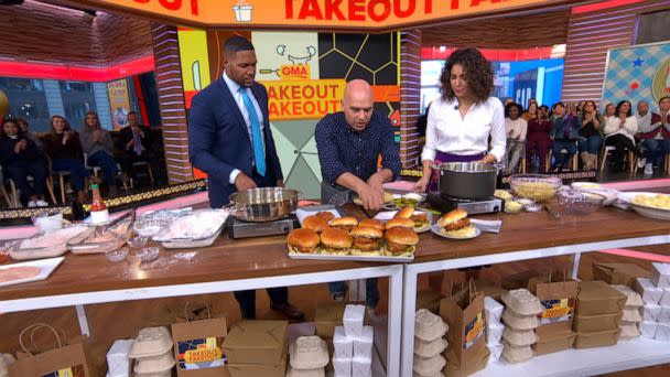 PHOTO: Chef Michael Symon prepared a buttermilk fried chicken sandwich for 'Good Morning America,' Nov. 8, 2019. (ABC News)