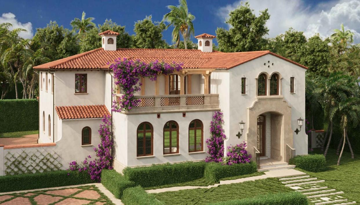 A rendering shows the version of a house approved, with conditions, by the Palm Bach Architectural Commission Feb. 28 for 318 Seaspray Ave. The flight of steps art the right replaced a terraced fountain presented to the board in November.