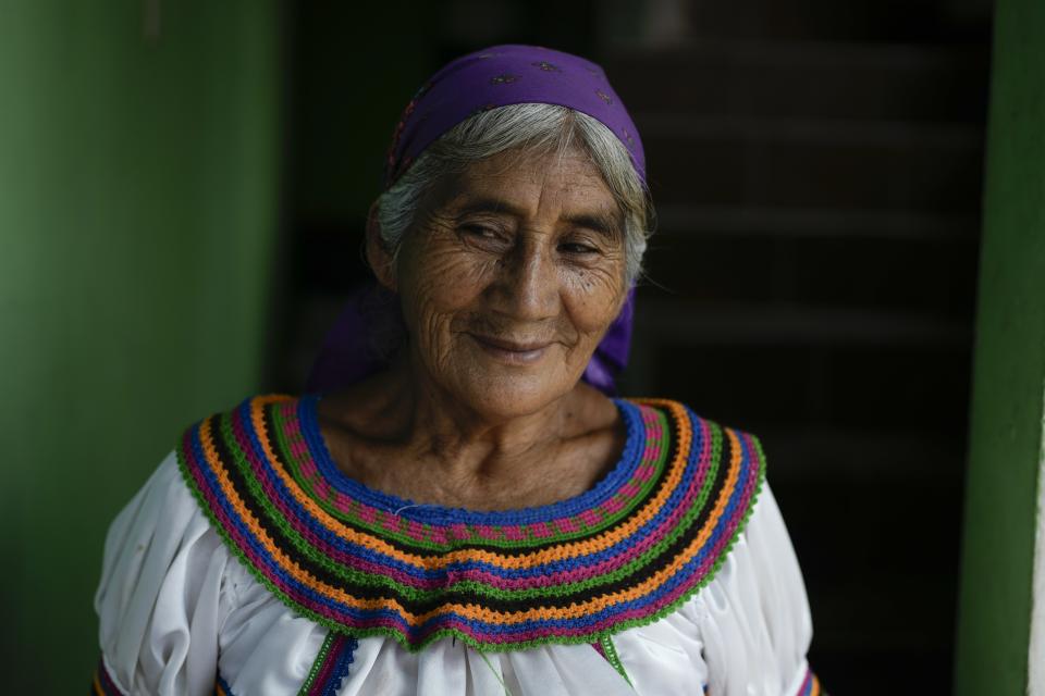 Carmelina Cruz Gomez gives an interview in Plan de Ayala, a Tojolabal village in the Las Margaritas municipality of Chiapas state, Mexico, Tuesday, April 30, 2024. The 68-year-old Indigenous woman said she would have liked to have women among her community's leaders because she thinks they would make better decisions, but that the men have only allowed women to manage grants for educational matters. (AP Photo/Marco Ugarte)