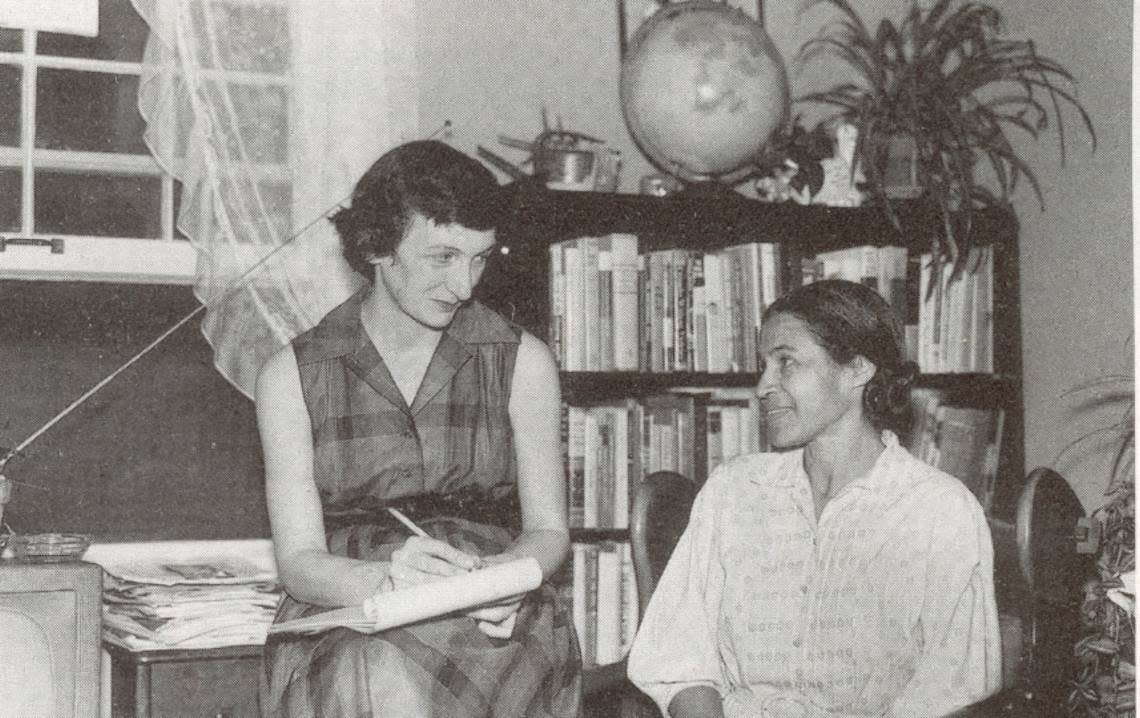 Anne Braden, left, met in her Louisville home with civil rights leader Rosa Parks in the 1960s.