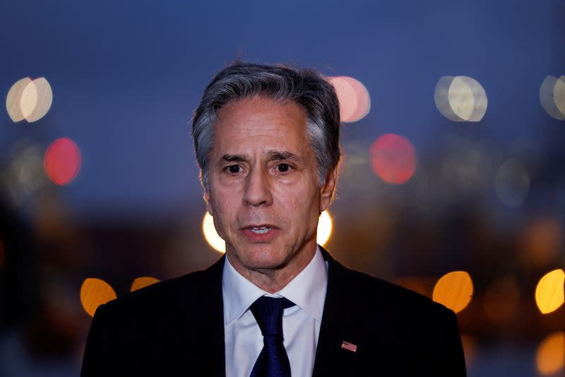 FILE PHOTO: U.S. Secretary of State Antony Blinken speaks to the press at the port of Ashdod