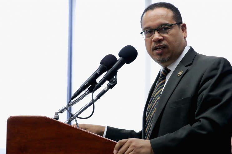 Rep. Keith Ellison holds a news conference about what he calls 