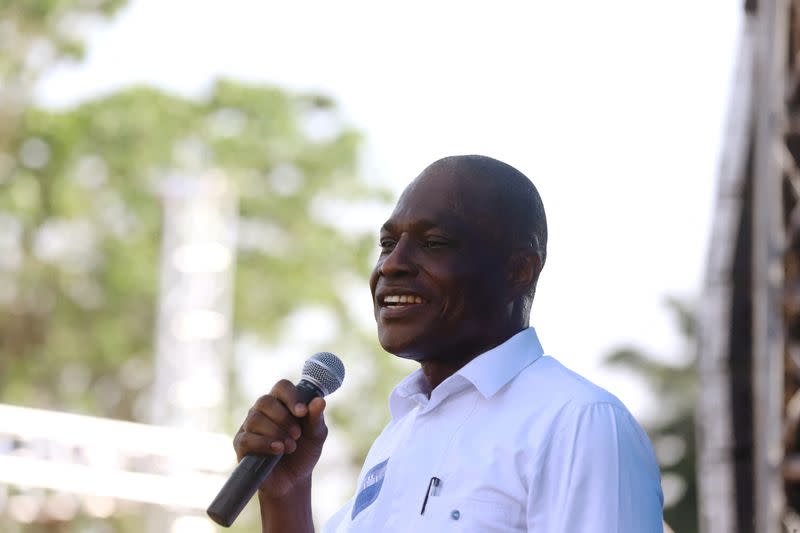 FILE PHOTO: Congolese opposition leader Martin Fayulu speaks to his supporters during a rally in Kinshasa