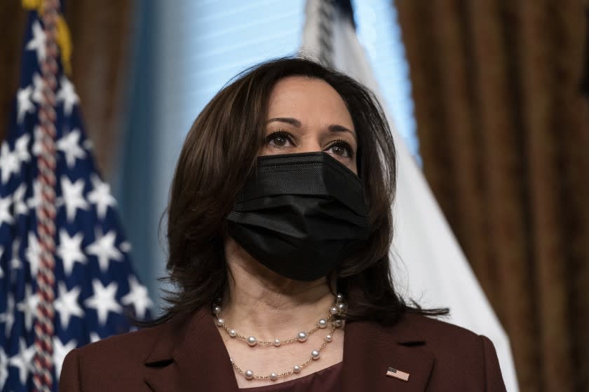 Vice President Kamala Harris speaks about the shooting in Boulder, Colo., after a ceremonial swearing in of CIA director William Burns, in the Vice President's Ceremonial Office in the Eisenhower Executive Office Building on the White House complex, Tuesday, March 23, 2021, in Washington. (AP Photo/Alex Brandon)