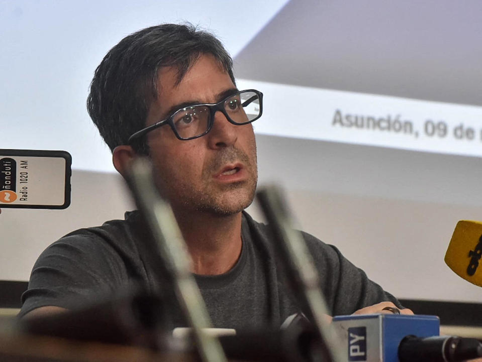 Paraguayan anti-drug prosecutor Marcelo Pecci speaks in Asuncion on November 9, 2021.  / Credit: DANIEL DUARTE/AFP via Getty Images