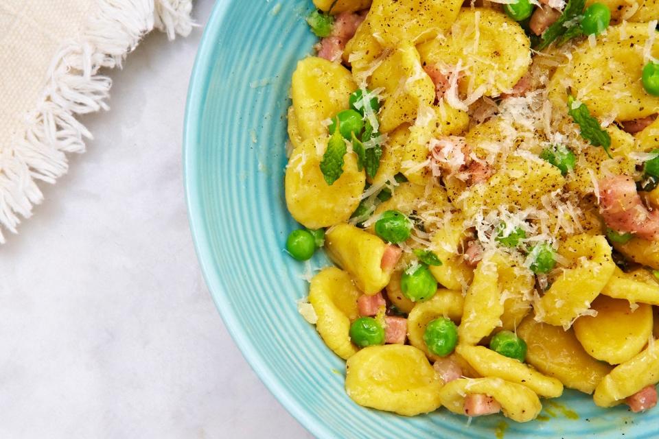 Handmade Orecchiette With Mortadella and Pea Sauce