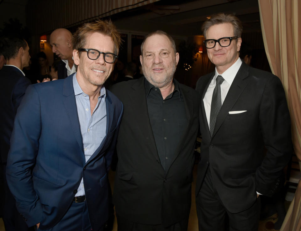 Actor Kevin Bacon, Weinstein and host Colin Firth attend a dinner in&nbsp;in Los Angeles, California, on&nbsp;Feb.&nbsp;24, 2017. (Photo: David M. Benett via Getty Images)