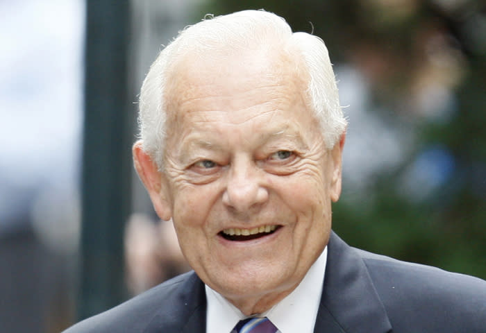 FILE - In this July 23, 2009 file photo, CBS newsman Bob Schieffer, right,arrives for Walter Cronkite's funeral at St. Bartholomew's Church on Park Ave. in New York. Beneath Schieffer's Southern charm is the tough spine of someone used to dealing with politicians. The moderator of Monday's final presidential debate will need it, because it has been open season on the other journalists who have done that job this campaign. Thanks to a bitter campaign rivalry, thriving partisan media outlets and the growth of social media, debate moderator is approaching baseball umpire on the scale of thankless jobs. (AP Photo/Kathy Willens)