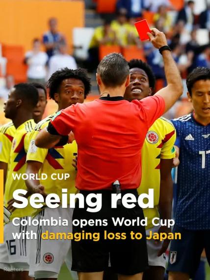 Colombia loses to Japan after early red card to open World Cup