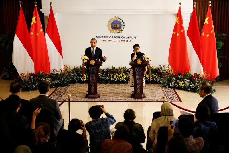 Chinese foreign minister Wang Yi meets his Indonesian counterparts Retno Marsudi in Jakarta