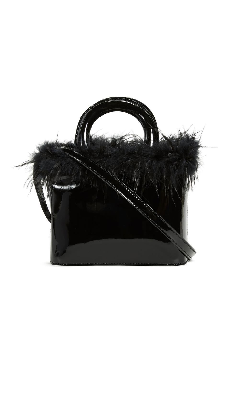 Fur-Trimmed Patent Bag