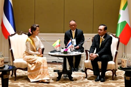 Myanmar's State Counsellor Aung San Suu Kyi and Thailand's Prime Minister Prayuth Chan-ocha hold a bilateral meeting in Bangkok