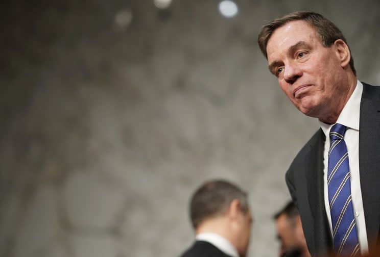 Sen. Mark Warner, D-Va., at a hearing in June 2017 where the Senate Select Intelligence Committee listened to testimony on Russian intervention in U.S. and European elections. (Photo: Win McNamee/Getty Images)