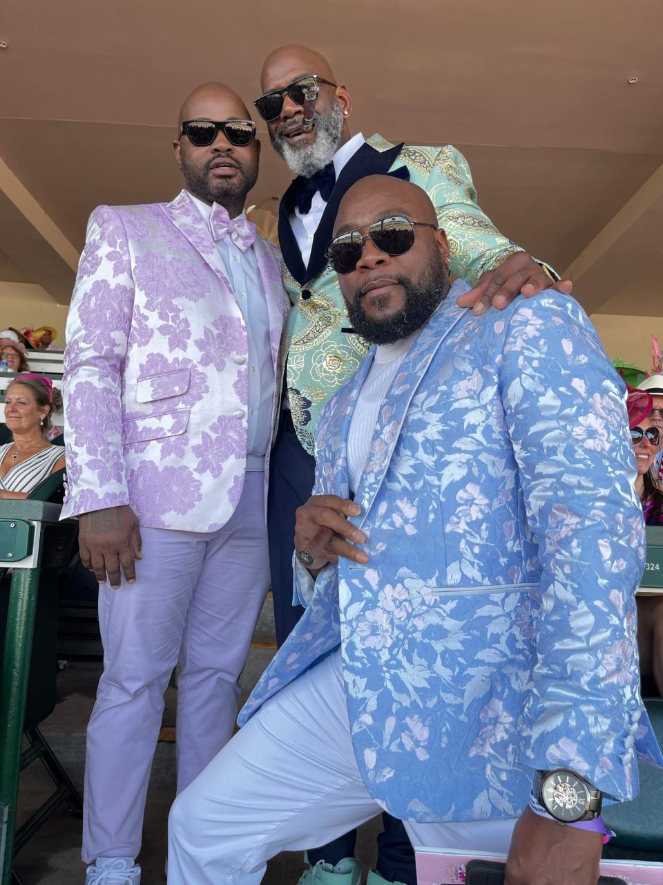 Lef Johnson, Quint Thompson and Kareem Thomas came to Churchill Downs for Kentucky Oaks from Chicago on Friday, May 5, 2023.