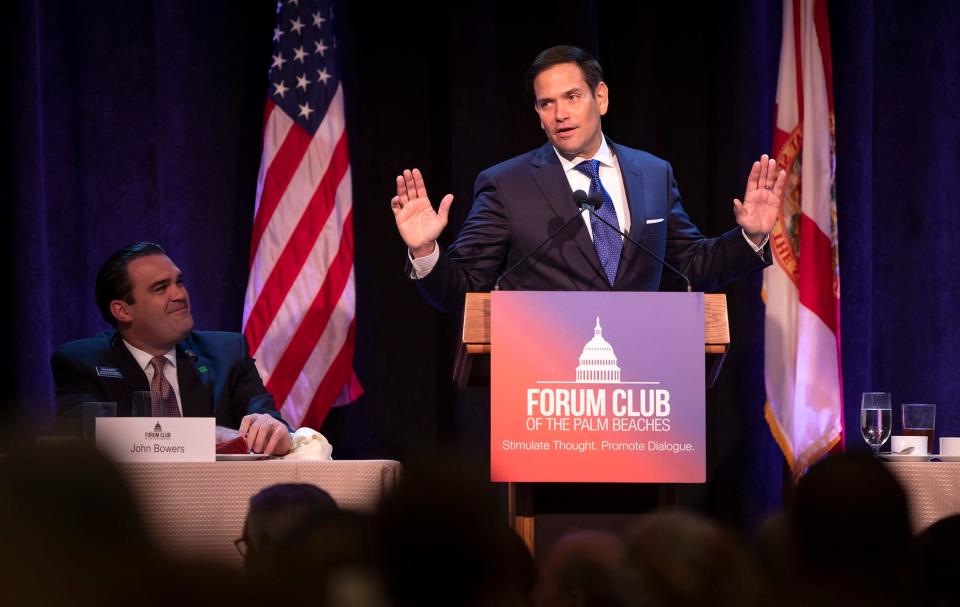 Sen. Marco Rubio speaks at the Forum Club luncheon at the Kravis Center in West Palm Beach on August 21, 2019. [ALLEN EYESTONE/palmbeachpost.com] 