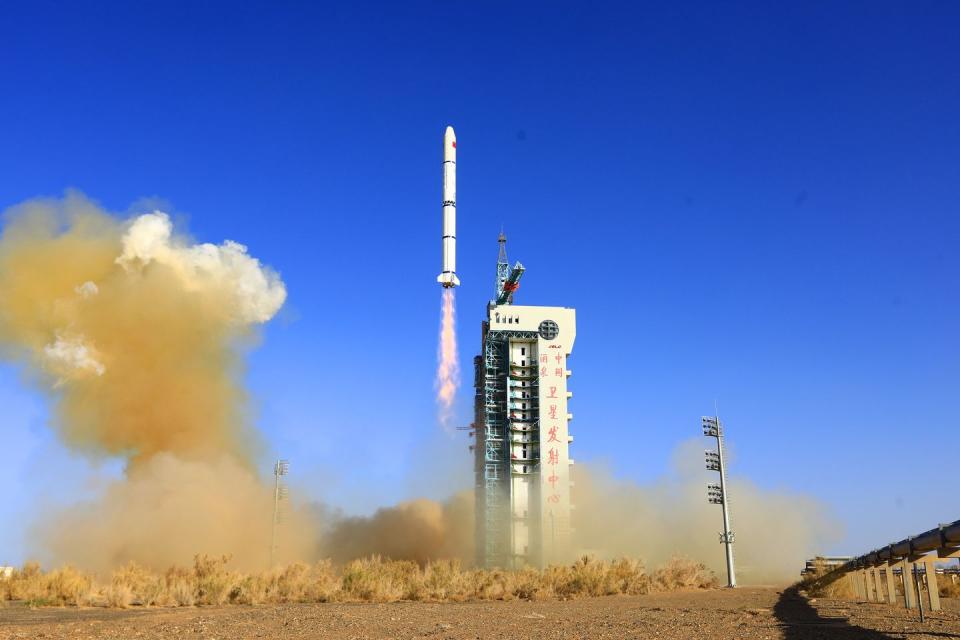 jiuquan, china november 3, 2021 at jiuquan satellite launch center, china launched the remote sensing 32 group 02 satellite with the upper stage of the long march 2c carrier rocket yuanzheng 1 s jiuquan city, gansu province, china, november 3, 2021 photo credit should read wang mingyan costfotofuture publishing via getty images