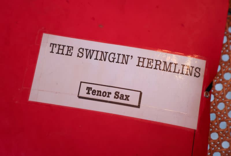 Members of Berlin-based swing band "The Swingin' Hermlins" perform in Berlin