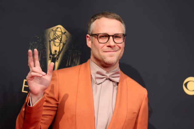 Seth Rogen posing on the Emmys red carpet (Photo: Rich Fury via Getty Images)