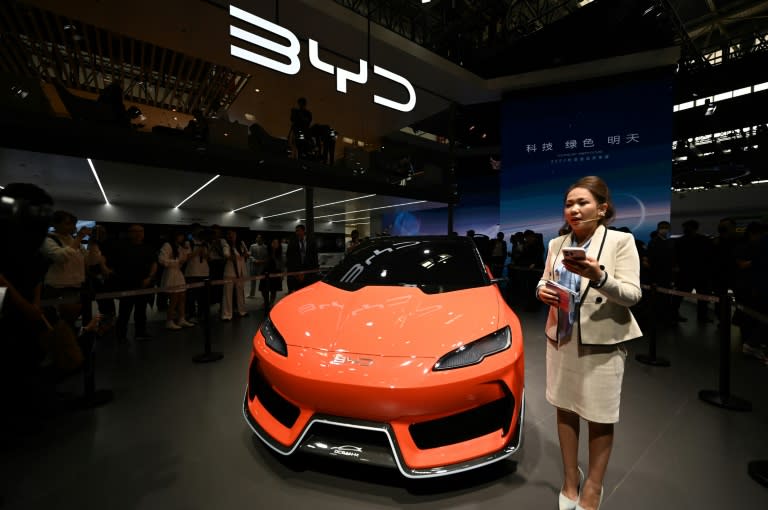 El vehículo eléctrico BYD Ocean-M, fotografiado el 25 de abril de 2024 en el Salón del Automóvil de Pekín (Jade Gao)