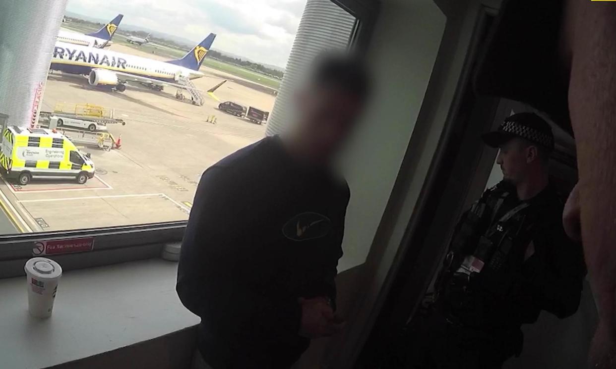 <span>An alleged LabHost scammer is arrested at a UK airport. Police detained 37 suspects connected to the dark web site. </span><span>Photograph: Metropolitan Police/PA</span>