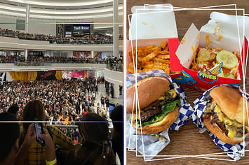 Crowd at mall and MrBeast burgers