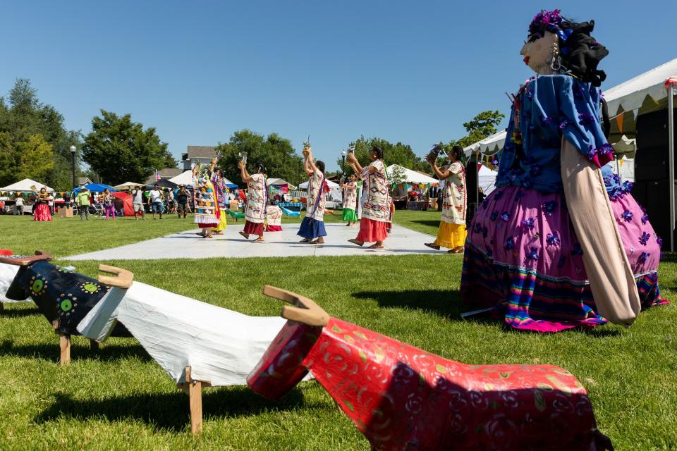 Girls from Oaxaca en Utah perform at La Guelaguetza at Heritage Park in Kaysville on Saturday, July 22, 2023. La Guelaguetza is an event held to celebrate the rich culture and traditions of Oaxaca, Mexico. | Megan Nielsen, Deseret News