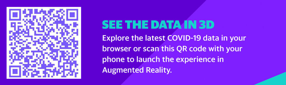 See the data in 3D. Explore the latest COVID-19 data in your browser or scan this QR code with your phone to launch the experience in augmented reality.