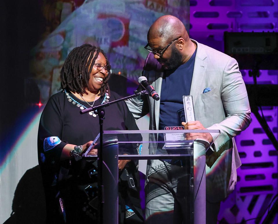 Whoopi Goldberg presents Tyler Perry with the Apollo Impact Award during the 2022 Apollo Theater Spring Benefit at The Apollo Theater on June 13, 2022 in New York City. - Credit: Arturo Holmes/Getty Images