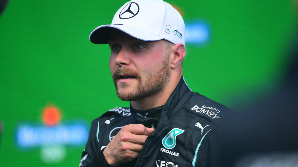 Mercedes driver Valtteri Bottas has qualified on pole for the Portuguese Grand Prix. (Photo by Andrea Diodato/NurPhoto via Getty Images)