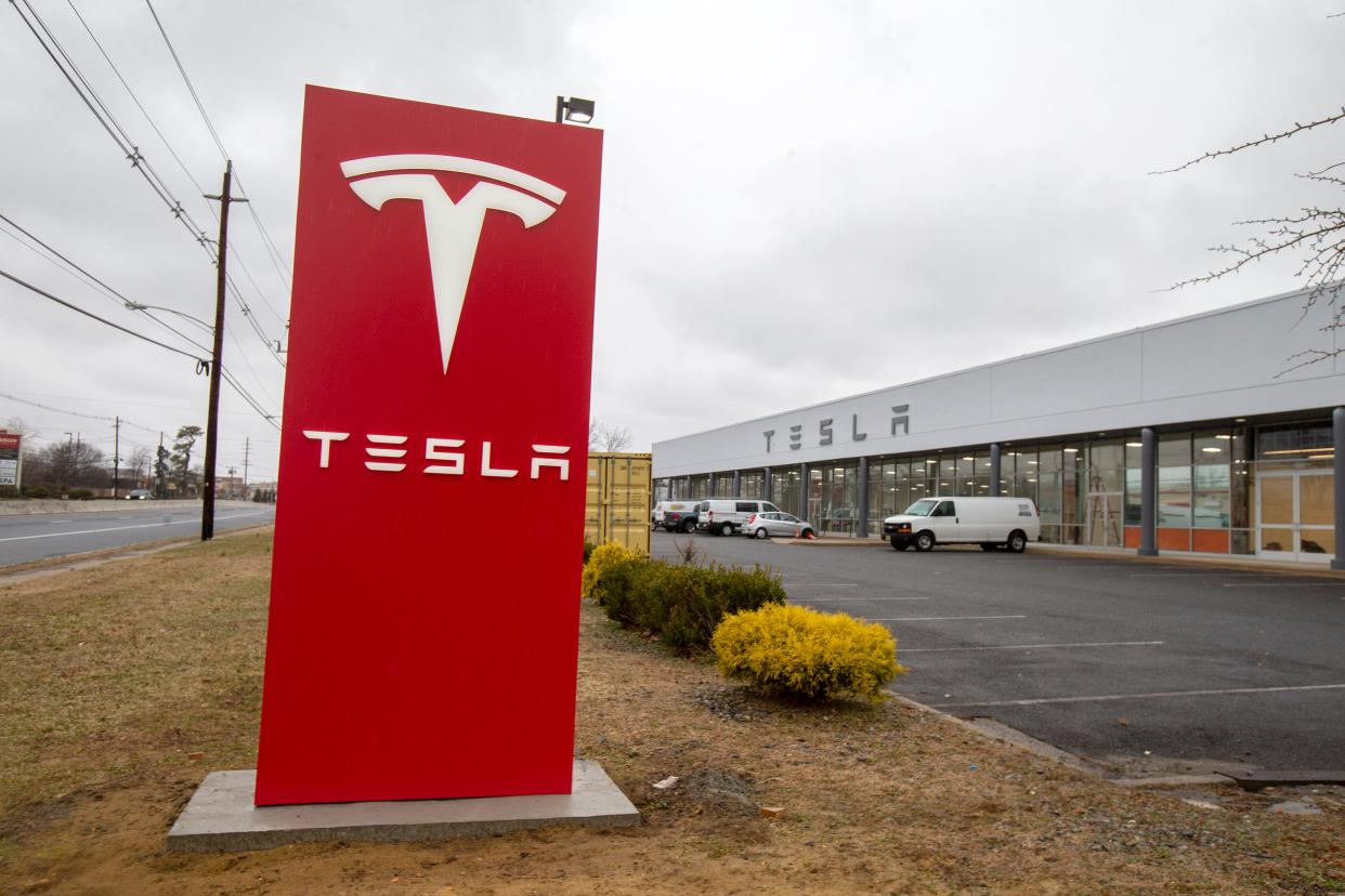 Exterior of the new Tesla dealership under construction in Eatontown, NJ Wednesday, March 9, 2022.