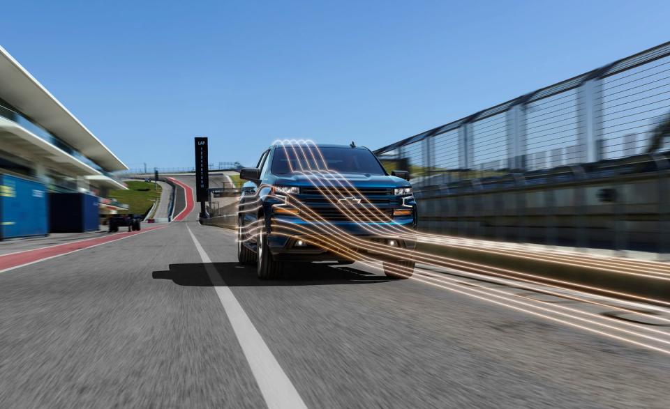 <p>With a steeper windshield and an integral roof spoiler, the new truck also claims a 7 percent improvement in aerodynamic efficiency despite riding an inch higher than the outgoing trucks (and nearly three inches higher for lifted Trailboss versions).</p>