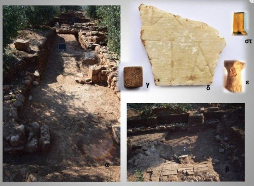 Remains of more residential areas were unearthed at Tenea, along with several artifacts that were found within or near the structures, including gaming pieces and the remains of an engraving. <cite>Photo courtesy Greek Ministry of Culture</cite>