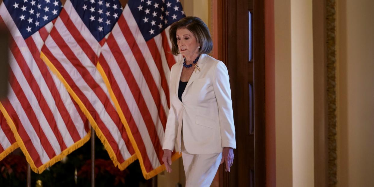 Speaker of the House Nancy Pelosi, D-Calif., arrives to make a statement at the Capitol in Washington, Thursday, Dec. 5, 2019.  Pelosi announced that the House is moving forward to draft articles of impeachment against President Donald Trump. (AP Photo/J. Scott Applewhite)