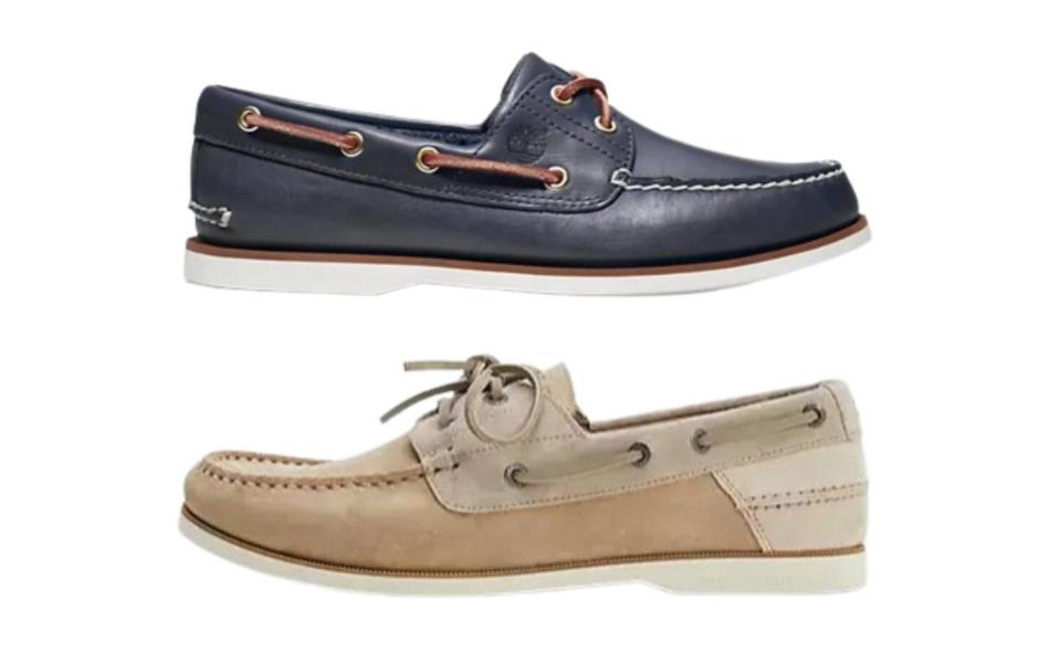 Two eye boat shoes, £130, Timberland; Tommy Hilfiger Suede boat shoes, £110, Asos