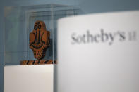 Pablo Picasso's "Tête d'homme barbu" is displayed for auction at the Bellagio hotel and casino Saturday, Oct. 23, 2021, in Las Vegas. Sotheby's and the MGM Resorts Fine Art Collection hosted the auction, which raised $109 million from eleven pieces. (AP Photo/Ellen Schmidt)