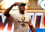 MIAMI, FL - JUNE 25: LeBron James #6 of the Miami Heat celebrates during a rally for the 2012 NBA Champion Miami Heat at American Airlines Arena on June 25, 2012 in Miami, Florida. (Photo by Mike Ehrmann/Getty Images)