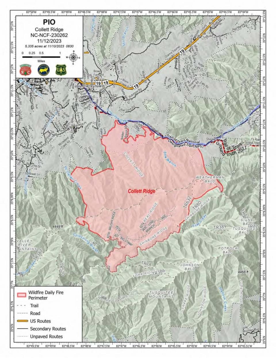 A map of The Collett Ridge Fire as of Nov. 12.