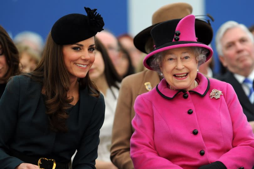 Kate Middleton and the Queen smiling together during official outing in Leicester