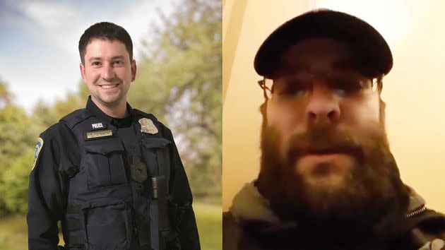 Officer Jeffrey Smith, left, was assaulted on Jan. 6 during a battle at the U.S. Capitol that is believed to have involved the man on the right. (Photo: Photo by Jack Reznicki (Courtesy of Erin Smith / Estate of Jeffrey Smith)/Facebook)