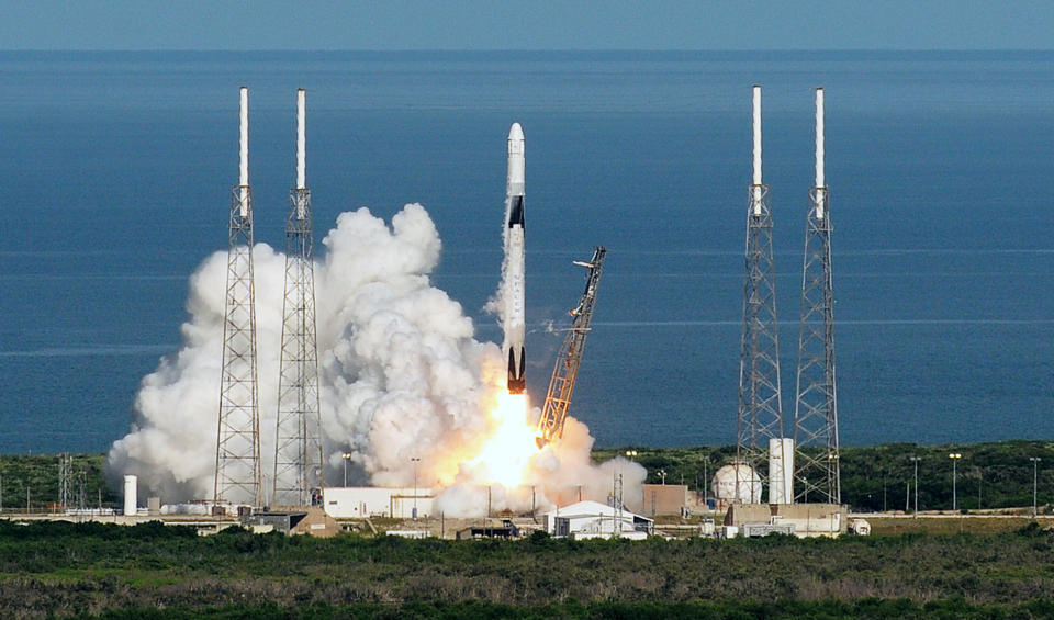 After a one day launch delay due to weather, a SpaceX Falcon 9 rocket lifts off from Space Launch Complex 40 at Cape Canaveral Air Force Station, carrying the Dragon spacecraft on the 18th resupply mission by SpaceX to the International Space Station on July 25, 2019 at Cape Canaveral, Florida. (Photo by Paul Hennessy/NurPhoto via Getty Images)