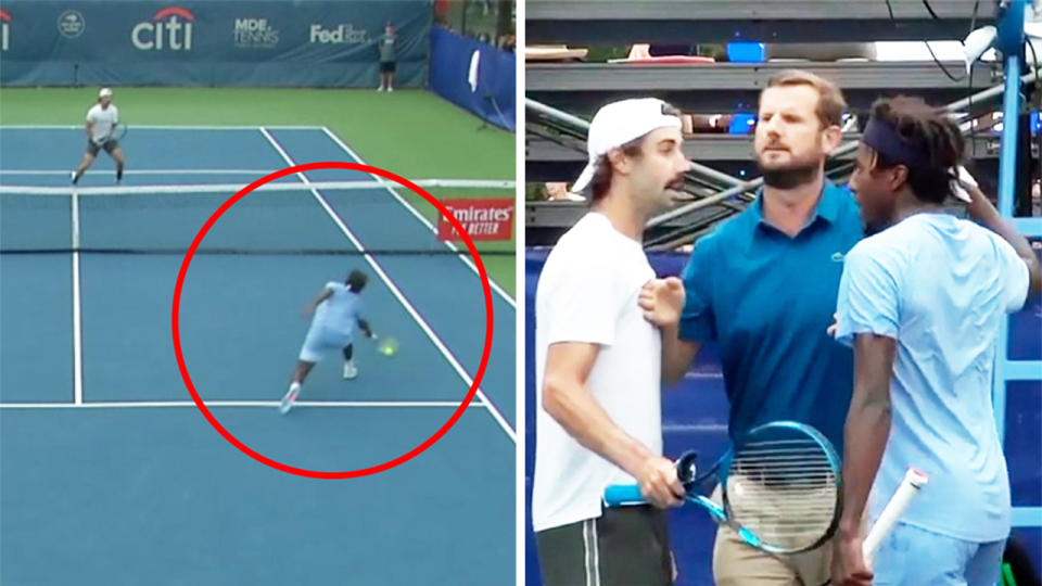 Jordan Thompson (pictured left) clashes with Elias Ymer (pictured right) over a controversial call at the Citi Open (picture right).