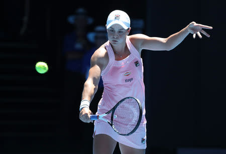 Tennis - Australian Open - Fourth Round - Melbourne Park, Melbourne, Australia, January 20, 2019. Australia's Ashleigh Barty in action during the match against Russia's Maria Sharapova. REUTERS/Lucy Nicholson